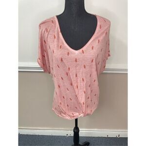 Dantelle Pink Feather V-Neck Blouse Size Large